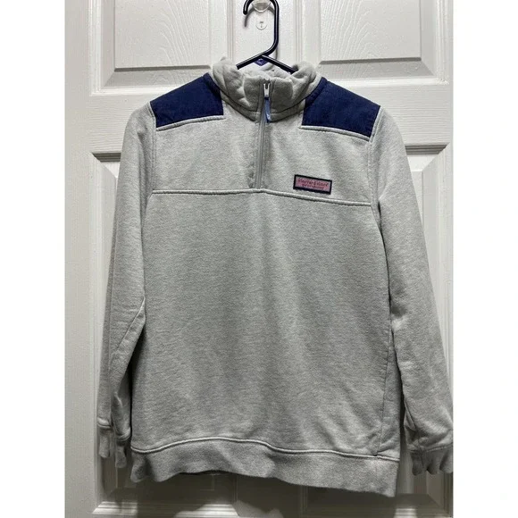 Vineyard Vines Sweater  Kids XL (18) Gray & Blue 1/4 Zip Pullover Preppy Casual - Picture 12 of 12